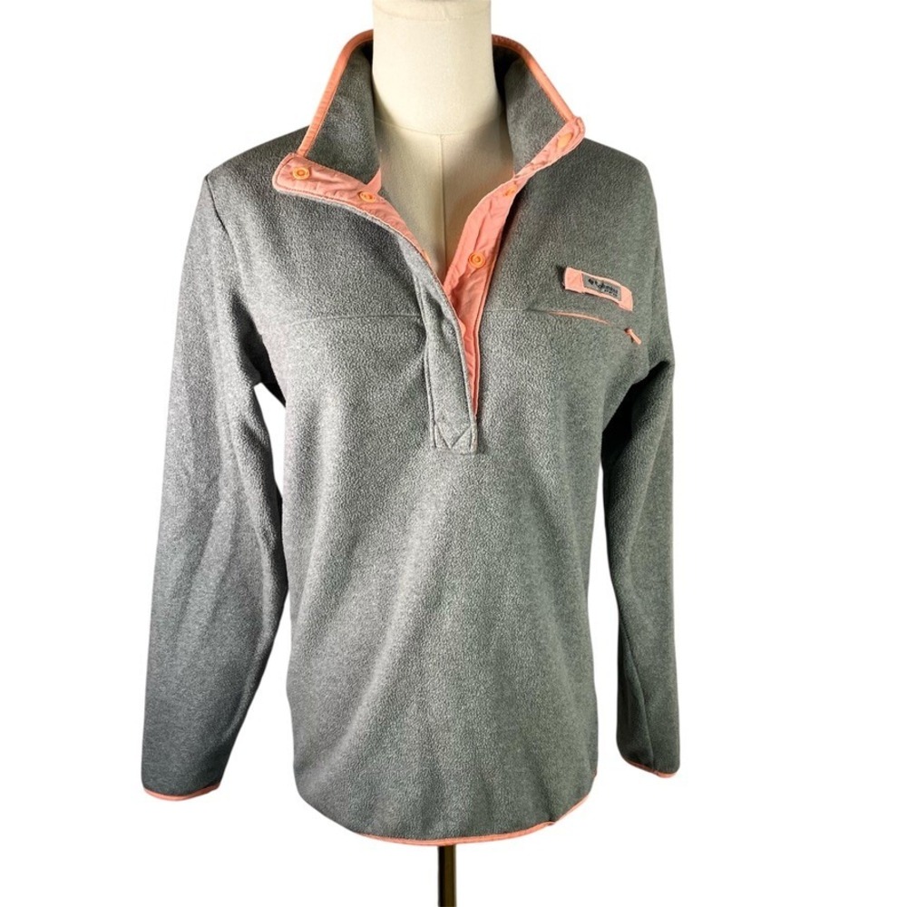 Columbia PGF Womens‎ Gray Fleece Pullover Coral Trim Fishing Gear Mock Neck
